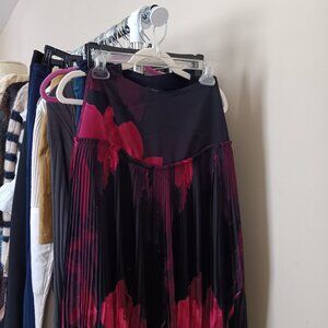 NWT Ted Baker Drop Waist Mini Pleated Artistic Floral Design Maxi Skirt
